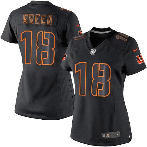 Women's Elite A.J. Green Nike Jersey Black - #18 Impact NFL Cincinnati Bengals